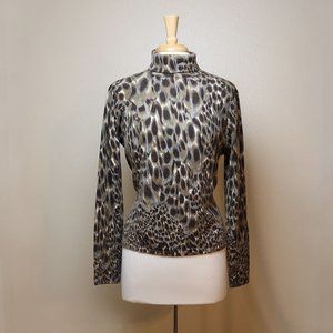 Neiman Marcus Animal Print Cashmere Turtleneck